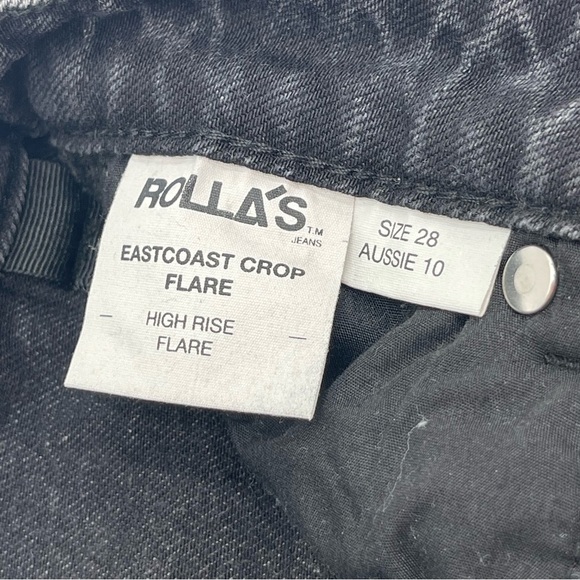 ROLLA'S Jeans Size 28 AU 10 Eastcoast Crop Flare High Rise Black Wash Raw Hem - Picture 7 of 14